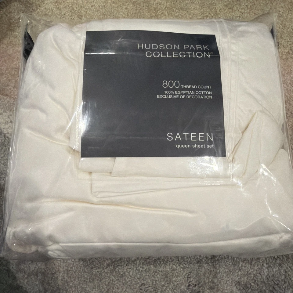 HUDSON PARK COLLECTION 800TC 100% Algodón Egipcio Satén Queen Juego de Sábanas 4 Piezas Foto 3 de 4