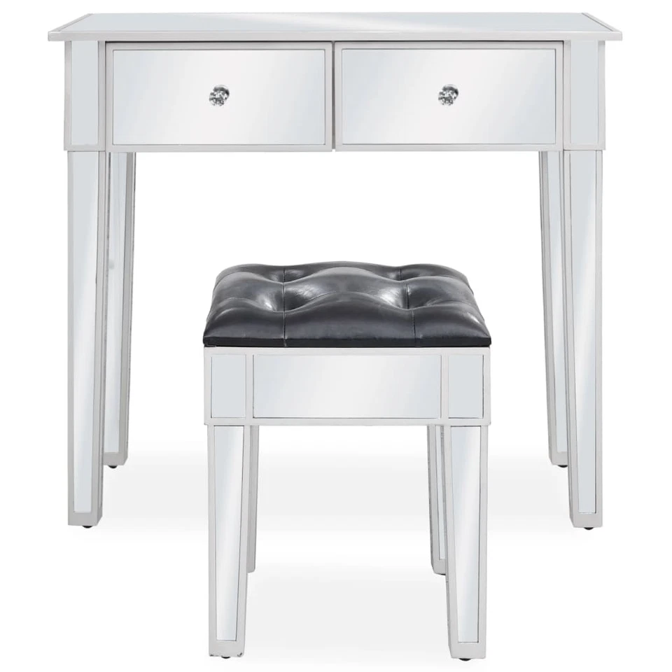 Toletta con Sgabello in MDF e Vetro Tavolo da Trucco Consolle Makeup vidaXL - Immagine 2 di 4