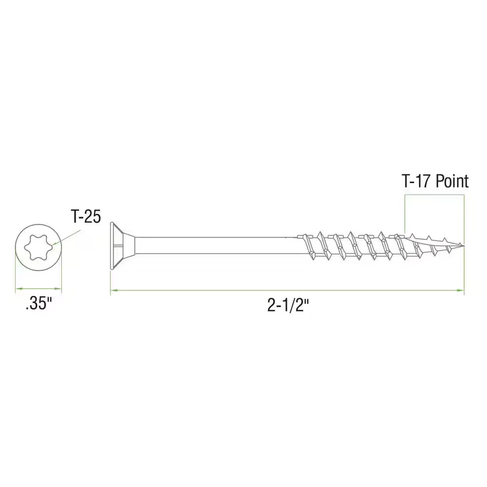 #9 X 2-1/2 pulgadas Tornillos para cubierta de madera de cabeza plana Torx autoarrancables exteriores verdes (1 L Foto 3 de 4