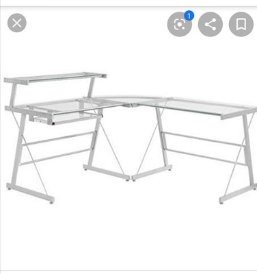 Ikea Glass And Metal Corner L Shape Desk With Shelf Ebay