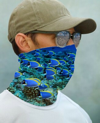 SUN GAITER Mask UPF 50+ UV Protecter Coral Reef Ocean Fishing Face Neck Blue