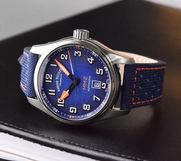 Armand Nicolet Mens Watch MM2 Automatic, Date, Steel with Blue
