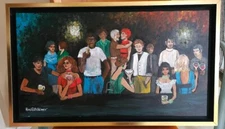 Oil painting AT THE BAR hand painted on canvas 12X8" mixed media