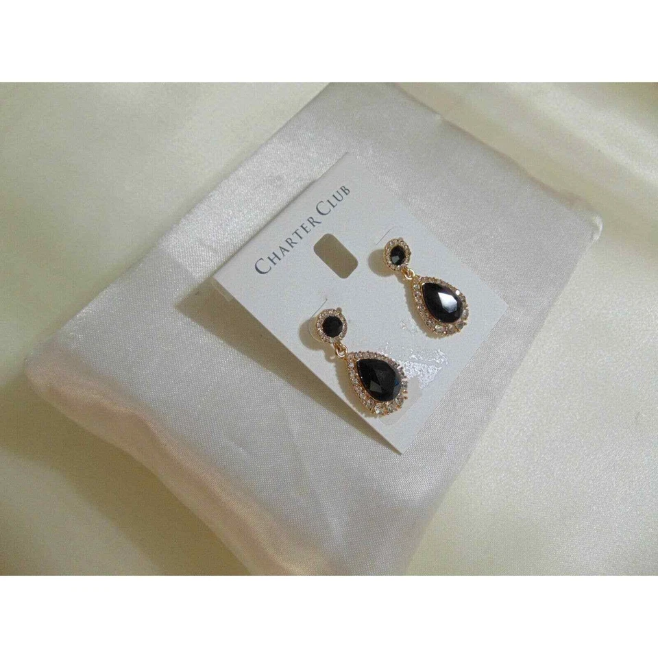 Charter Club NWT 1-1/4" Gold-Tone Crystal & Stone Drop Earrings - Image 3 of 3