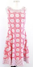 Talbots Mixed Geo Medallion Print Fit and Flare Dress Size 2 Sleeveless Red Pink
