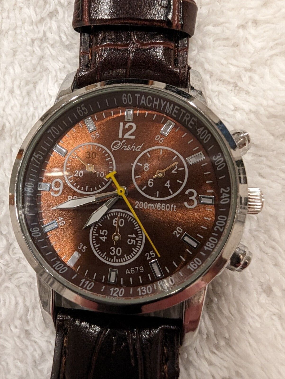 Vintage Shshd Faux Chronograph Men's Watch with Brown Leather