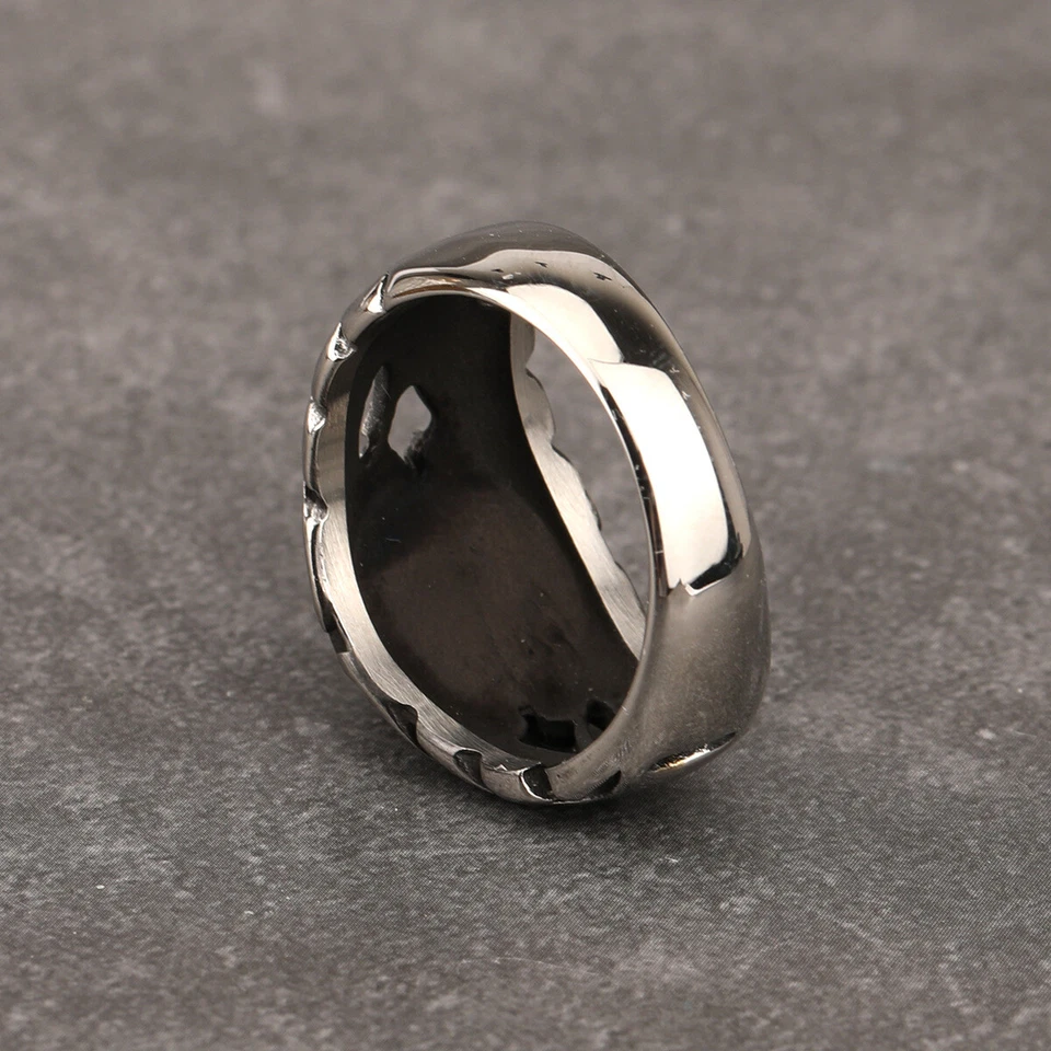 Anel de granada oval de flor de íris vintage aço inoxidável retrô casamento motociclista anel - Imagem 4 de 4