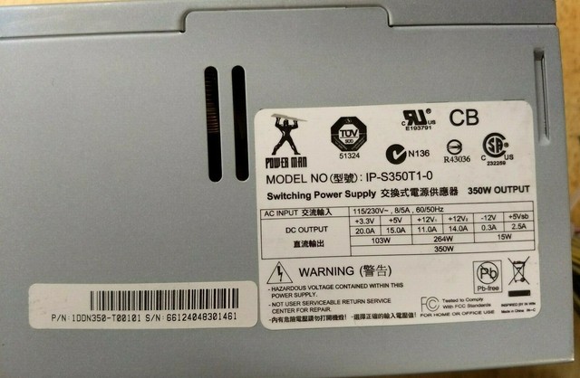 PowerMan 350w ATX Switching Power Supply Unit PSU Model Ip-s350t1-0 ...