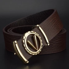 Luxury Designer Genuine Leather Belt Men Women V Buckle Waist Strap for Jeans