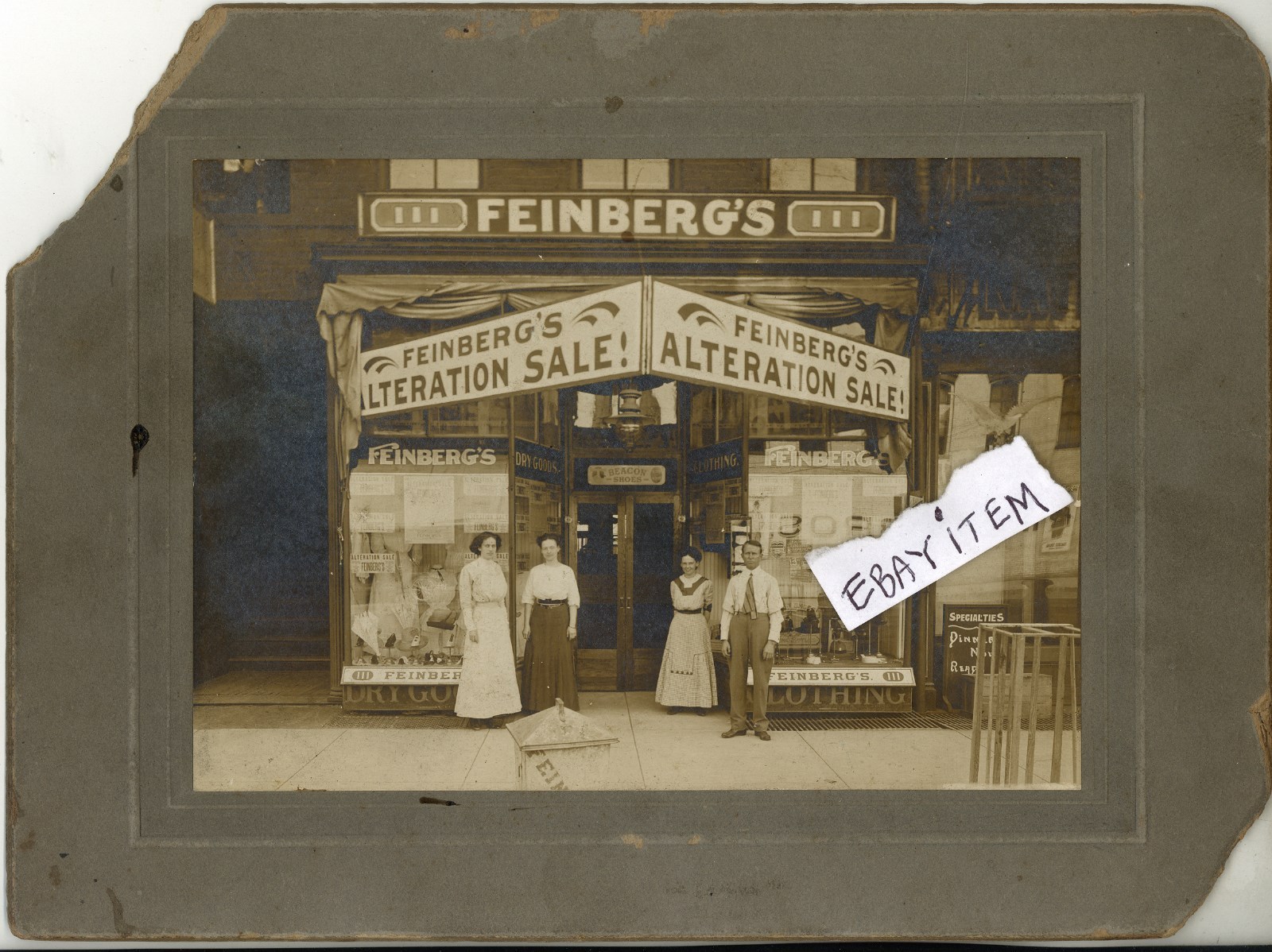 C1890 FEINBERG'S Dry Goods & Clothing STORE FRONT PHOTOGRAPH Gold Leaf