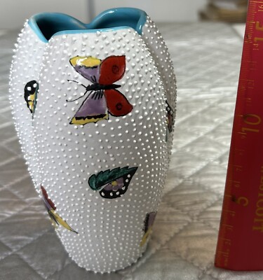 Vintage Vase 1975/76 Schmetterlinge gemarkt ausländische Bommelstruktur - italienisch evtl.