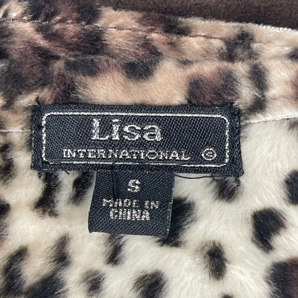 NWT Lisa International REVERSIBLE cheetah leopard & brown vest, S, faux suede - Image 4 of 4