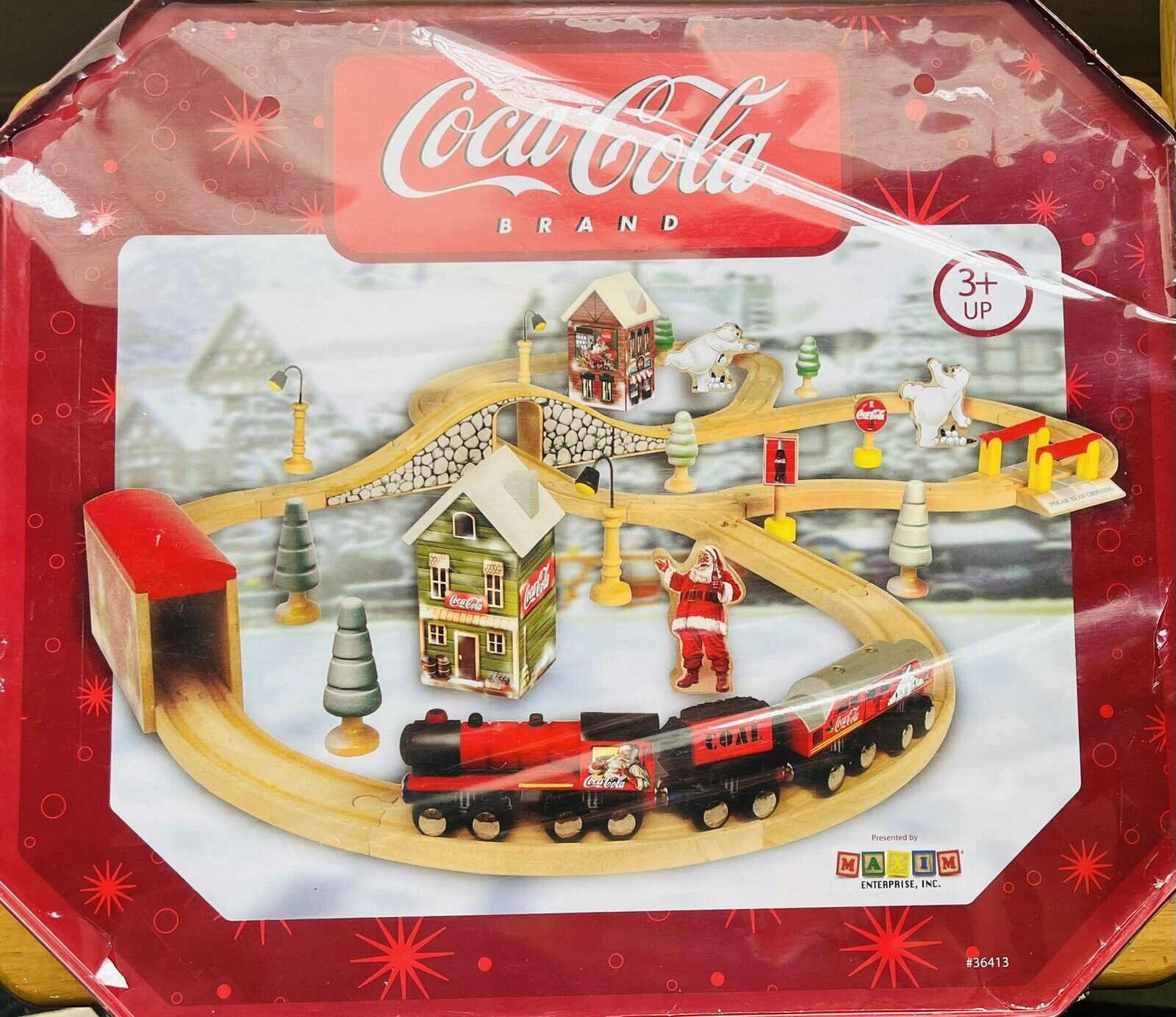 Maxim Rare wooden Railway Coca Cola Christmas Train Set - BRAND NEW NEVER OPENED