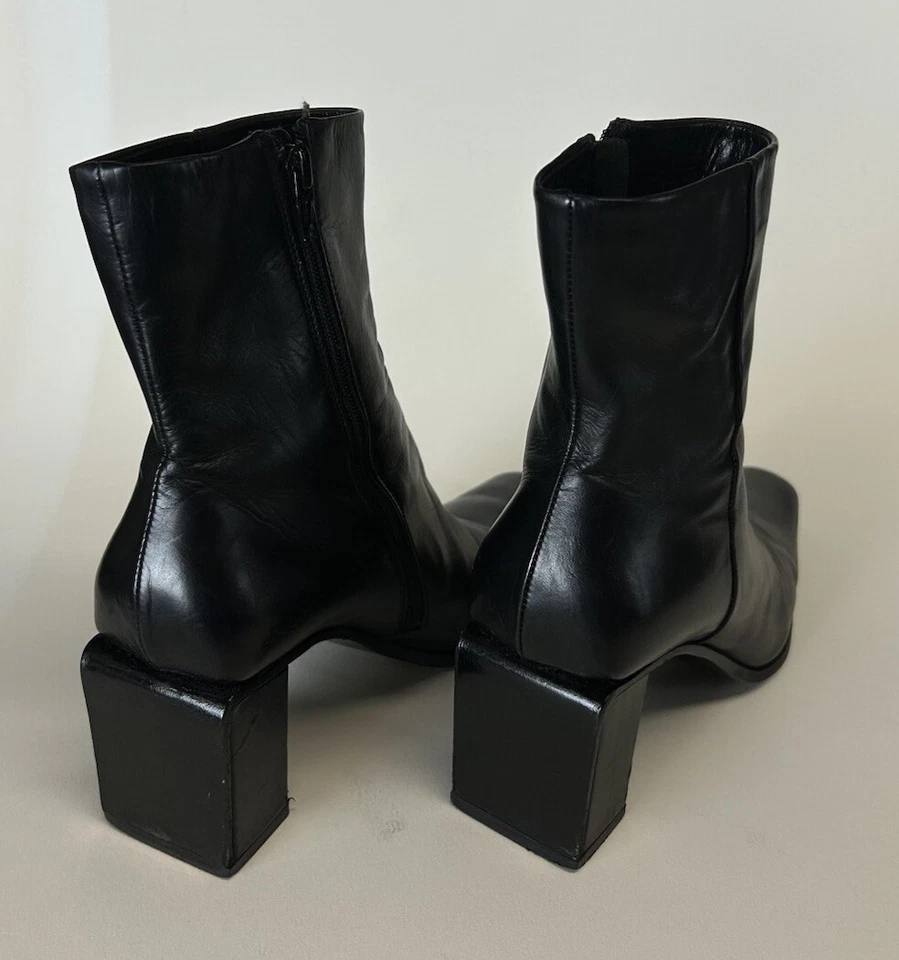 Botín Michel Perry de cuero negro con tacón ancho y cremallera para mujer talla EU 36,5 US 6,5 Foto 3 de 4