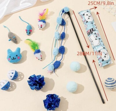 NEW 14pcs/set Interactive Blue Cat Toy Fun Exercise Mouse Puff Ball Bell