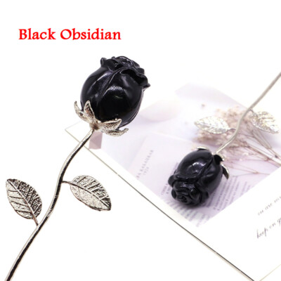 Crystal Carved Rose Flower Natural Stone Crafts Home Decor Valentines Day Gift