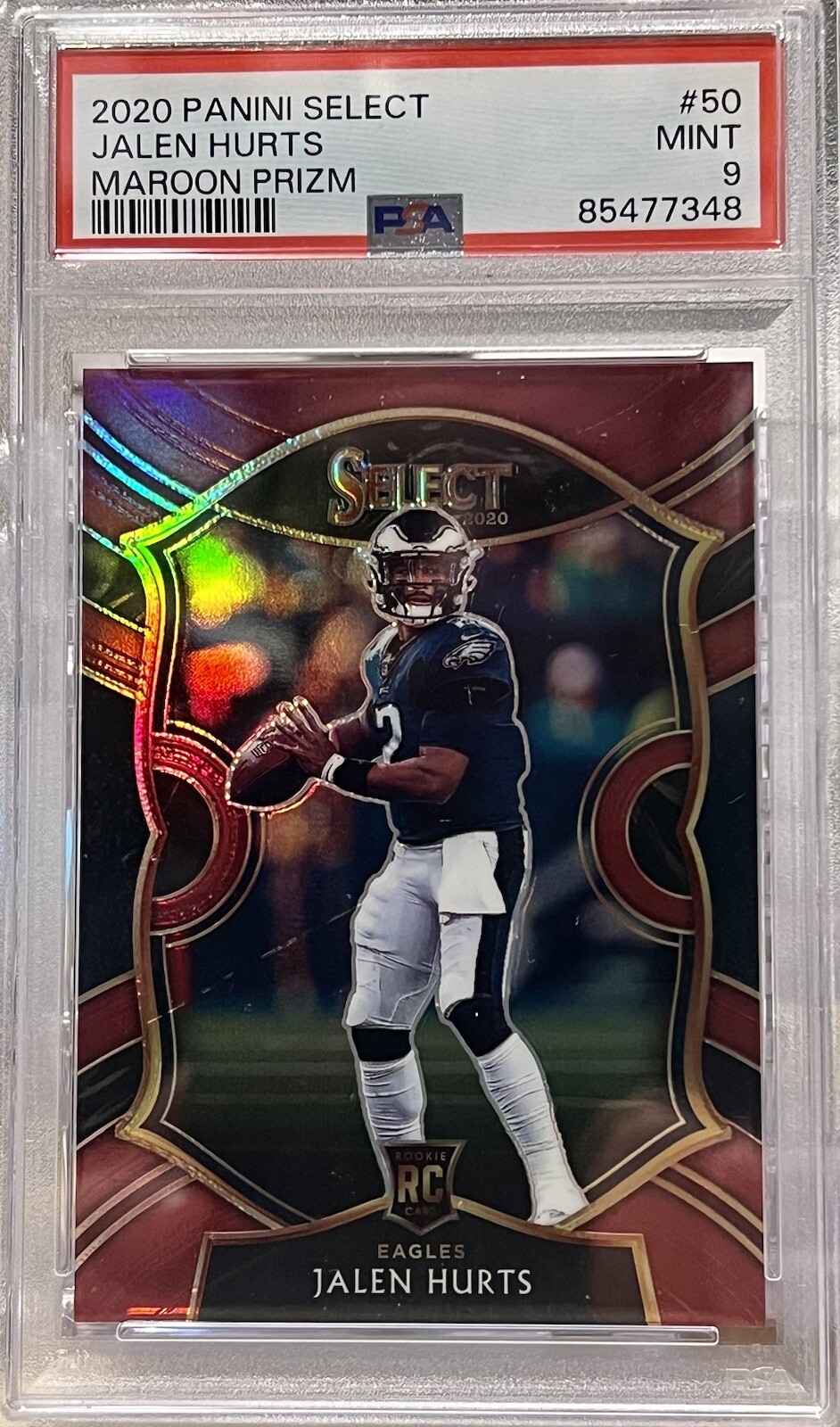 2020 Select Jalen Hurts Maroon Prizm Concourse RC Rookie 39/149 PSA 9