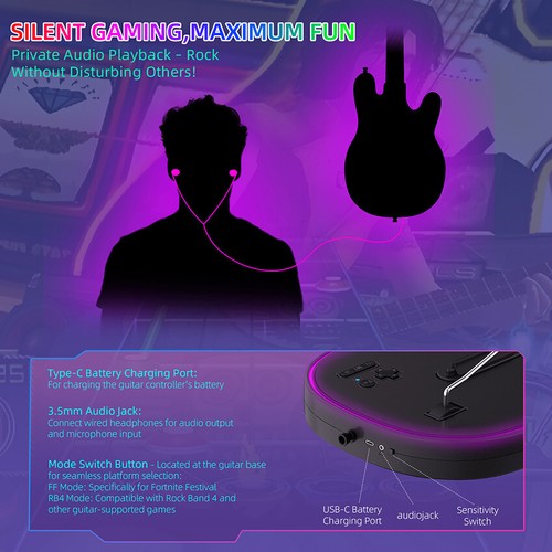 2.4G Wireless Guitar Plug and Play for XBOX ONE Console/PC Guitar Hero 3-5 Games - Picture 14 of 20
