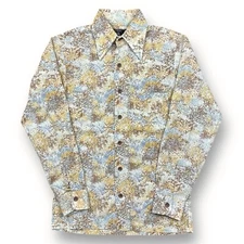 Vintage 70s JCPenney Shirt Hippy Floral Print Abstract Disco Rockabilly Small