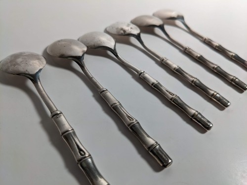Vintage 1940's Italian Tiffany Style Silverplate Bamboo Tea Spoons Set of 6 - Picture 6 of 7
