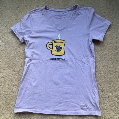 Life Is Good Women s Purple  Essential  Coffee V-Neck Crusher T-shirt - S - VGUC