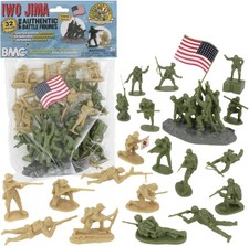 BMC WW2 Iwo Jima Plastic Army Men - 32 2.45 inches tall, Olive Drab / Tan