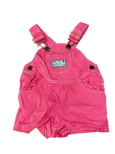 RARE HTF Vintage OKIE DOKIE Baby Girls HOT PINK TULIPS Denim Overalls Size 2T