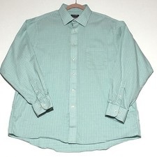 Chaps Dress Shirt Mens XL Green Gingham Comfort Stretch Regular Fit Long Slv