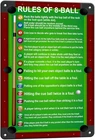 Vintage 8 Ball Pool Rules Metal Tin Sign - Billiard Room Wall Decor & Man Cave P