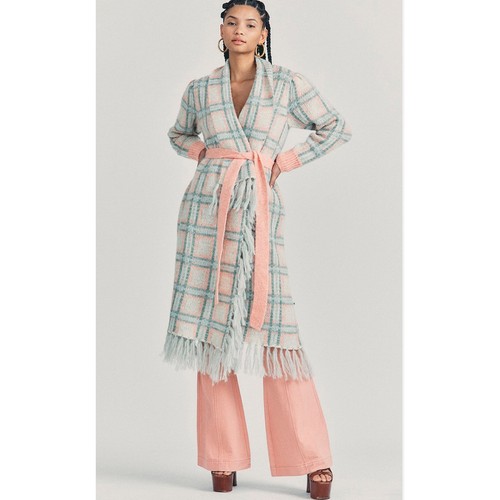 LoveShackFancy Avie Magnolia Pink Plaid Wool Mohair Blend Duster XS/S