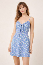 Reformation Blue Floral Smocked Back Tie Front Mini Dress Size 6