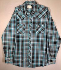 Wrangler Pearl Snap Shirt Mens XL Blue Black Plaid Western Cowboy Rancher LS