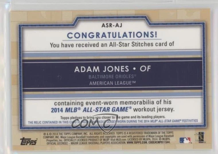 2014 Topps Update All-Star Stitches Adam Jones #ASR-AJ - Image 2 of 2