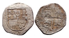 Spain 8 Reales 1597 S-B Philip II Seville Silver Cob Piece of Eight