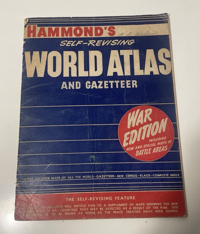 Hammond's Self-Revising World Atlas and Gazetteer War Edition - Published 1942