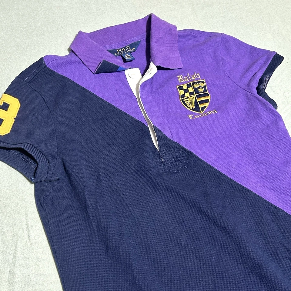 Polo Ralph Lauren Girls Striped Rugby Club Shirt Dress Large (12/14) Crest Golf - Image 2 of 4