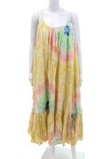 Rhode Women's Scoop Neck Spaghetti Straps Tiered Tie Dye Maxi Dress Size M