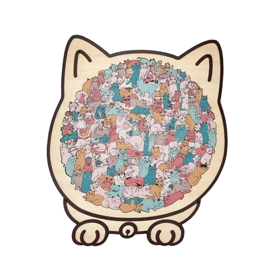 135-teiliges Holzpuzzle in Morandi Farben als Einzigartiges Katzenform PuzzleNeu - Bild 2 von 4