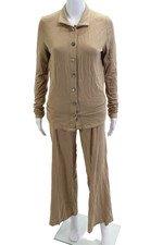 Bleusalt Womens Button Down Shirt Wide Leg Pant Set Brown Size Small/1