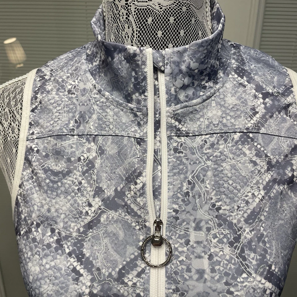 Novo com etiquetas $290 Roberto Cavalli Sport colete com zíper estampa de cobra regata ativa denim cor XS - Imagem 3 de 4