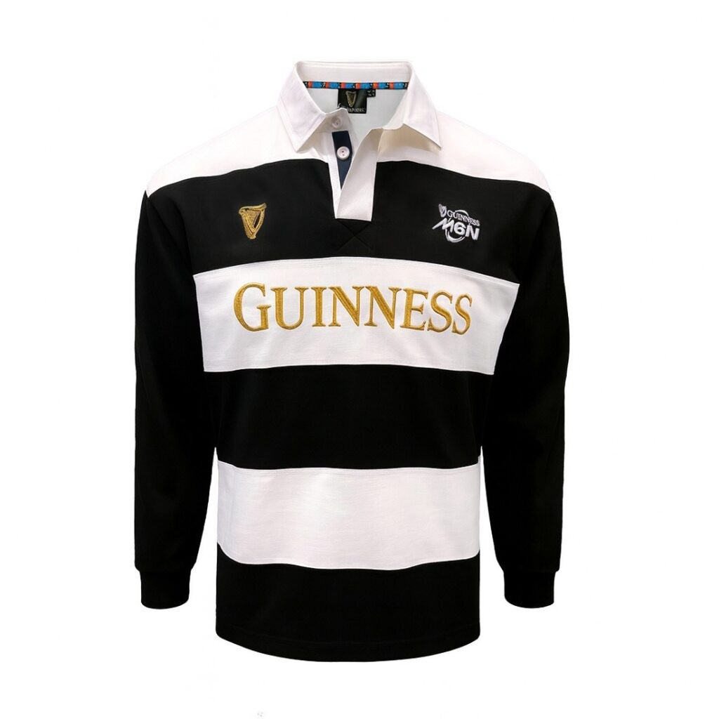 Guinness Six Nations Embroidered Long-Sleeved Black And White Rugby Shirt