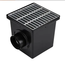 12 in. Square Catch Basin Drain Kit with 2-Opening Catch Basin Steel Grate 2-Out