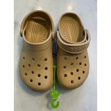 Crocs Classic Clog Kids Size J4 Tan Khaki Slip On Water Friendly Comfort Shoes
