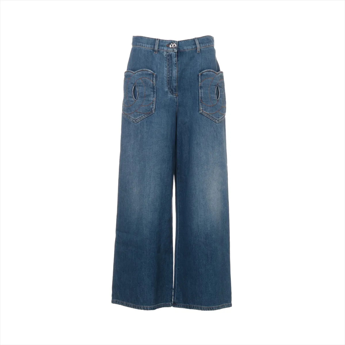 Chanel Coco Button Cotton Denim Pants 36 Ladies' Blue
