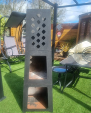 Square Black Metal Chiminea Wood Burner Outdoor Heater, Bottom Opening