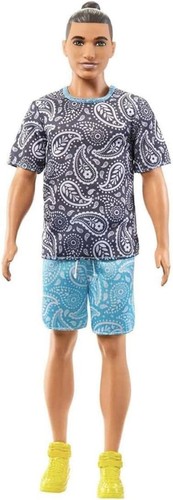 Barbie Fashionistas Ken Doll #204 Broad Body With Man Bun in Paisley Shorts NIB - Picture 4 of 7