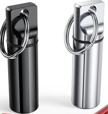 Small Portable Pill Box Keychain 2 Pack , 2 Piece Set, Black silver New