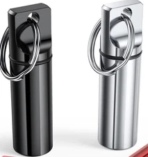 Small Portable Pill Box Keychain (2 Pack), 2 Piece Set, Black+silver New