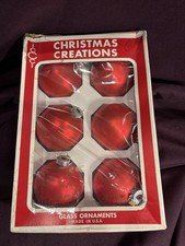 Vintage Made in USA Christmas Creations Glass Ornaments Box of 6 Matte Red