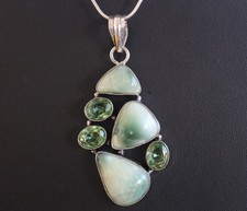 GJ69 Traumhaft Hemimorphit "Larimar" 925 SILBER-ANHÄNGER +Silberkette/Leder Neu